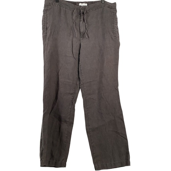 Onia Pants - Onia Womens 100% Linen Drawstring Pants XL Brown Beach Vacation Travel Elastic